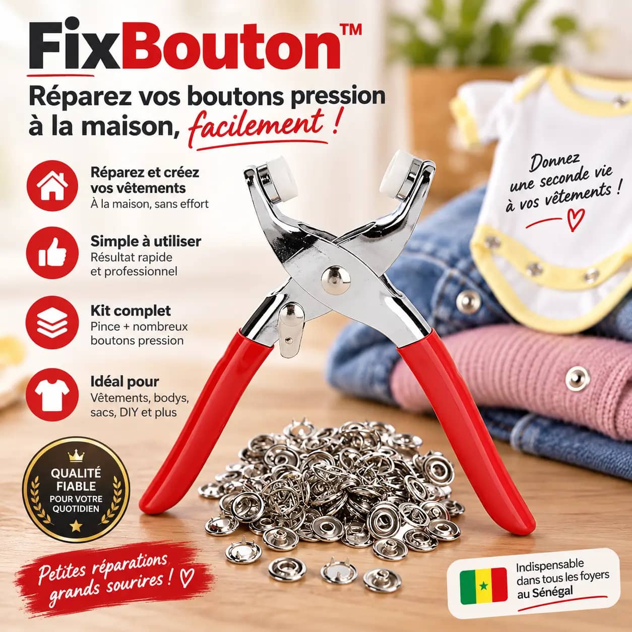 FixBouton™ – Kit de Boutons Pression 100 Pièces avec Pince