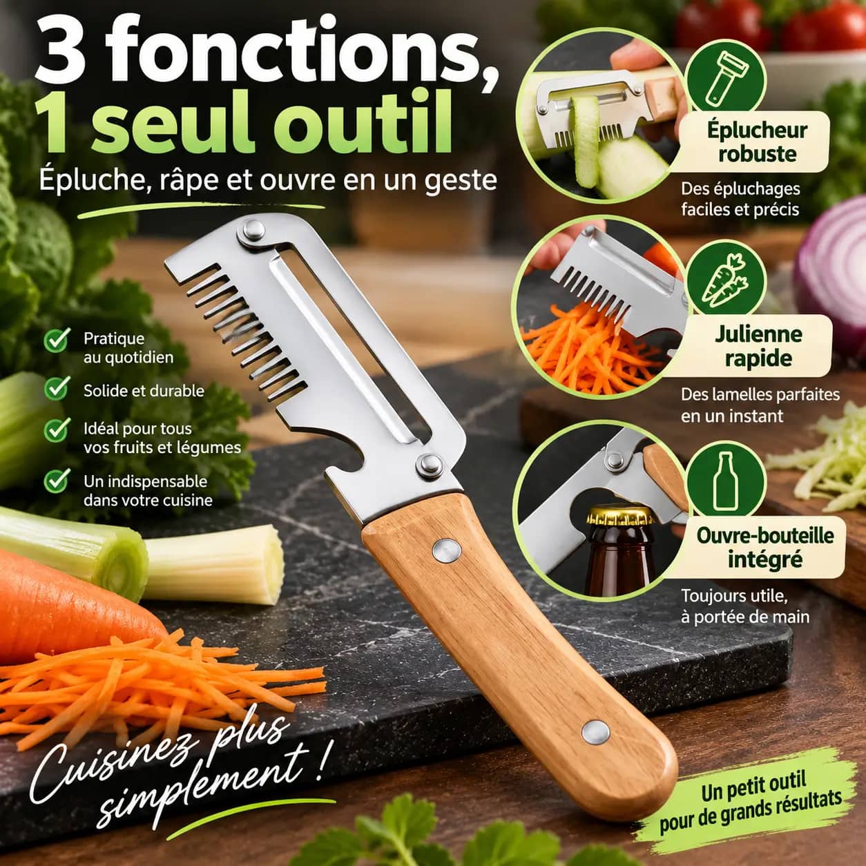 Éplucheur et coupe-échalote 2-en-1 multifonctionnel