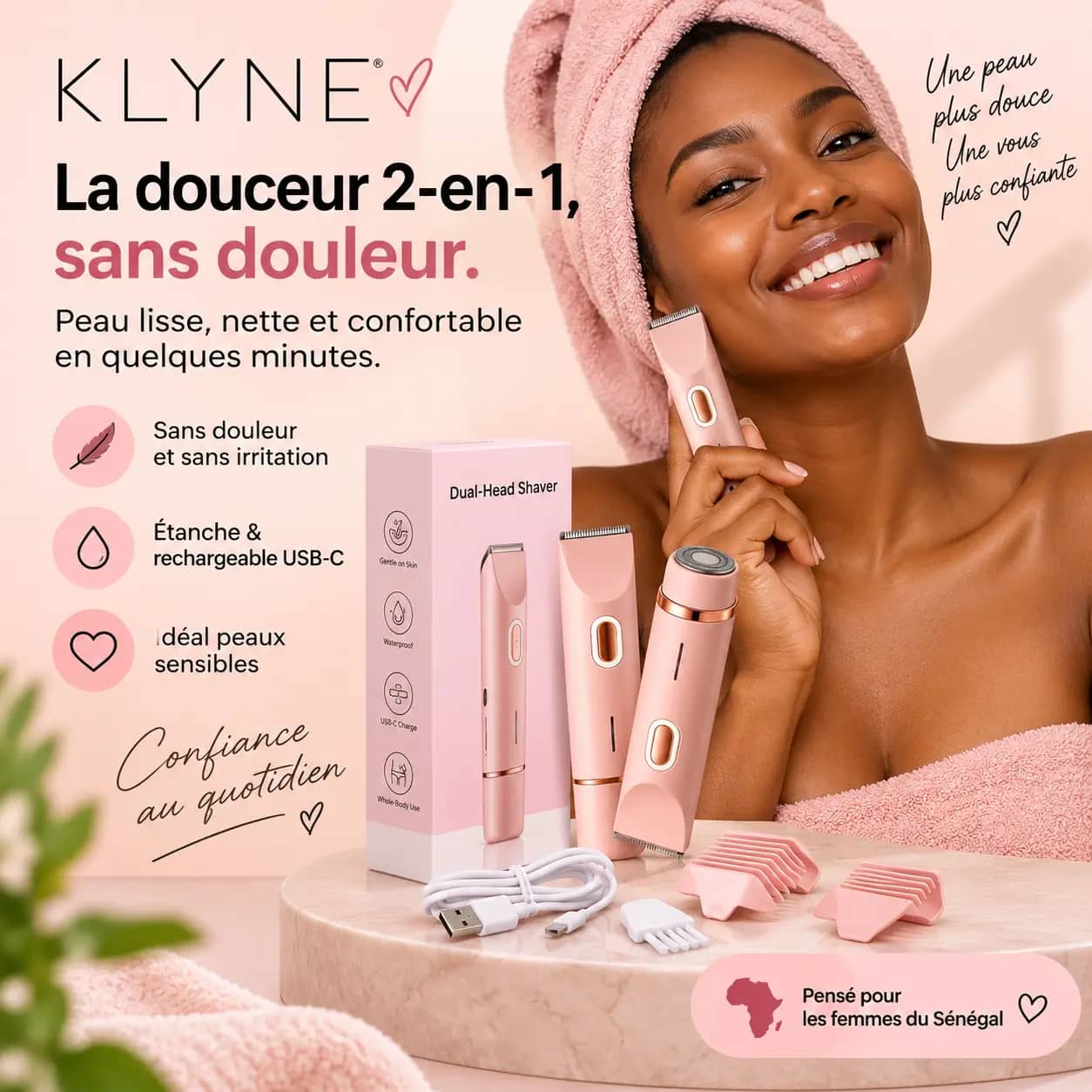 Klyne DuoSmooth™ – Rasoir Féminin 2-en-1 Anti-Irritations & Poils Incarnés