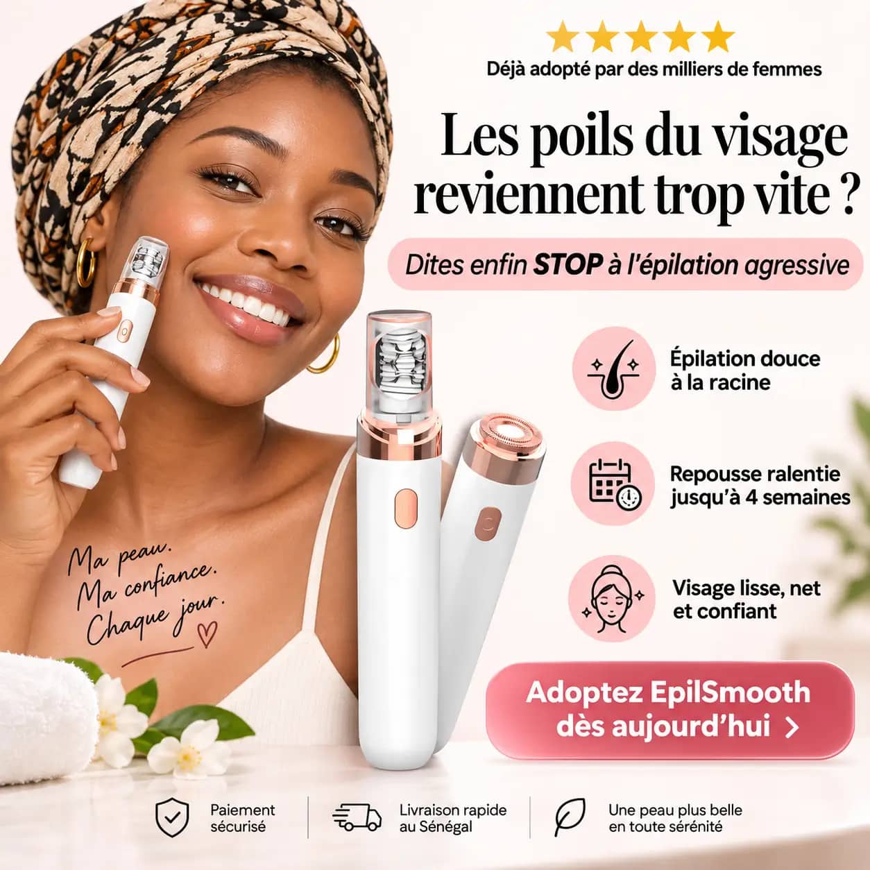EpilSmooth™ 2-en-1 – Épilateur Douceur & Finition Peau Lisse