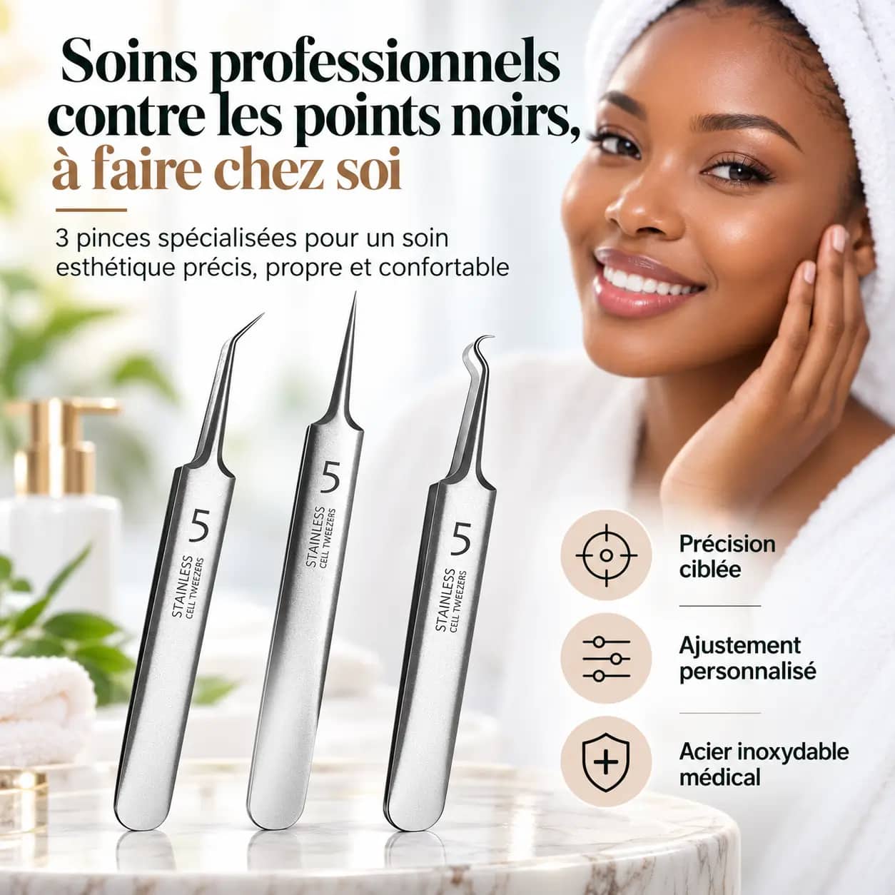 Outil d'extraction d'acné de visage - Fini les points noirs visibles