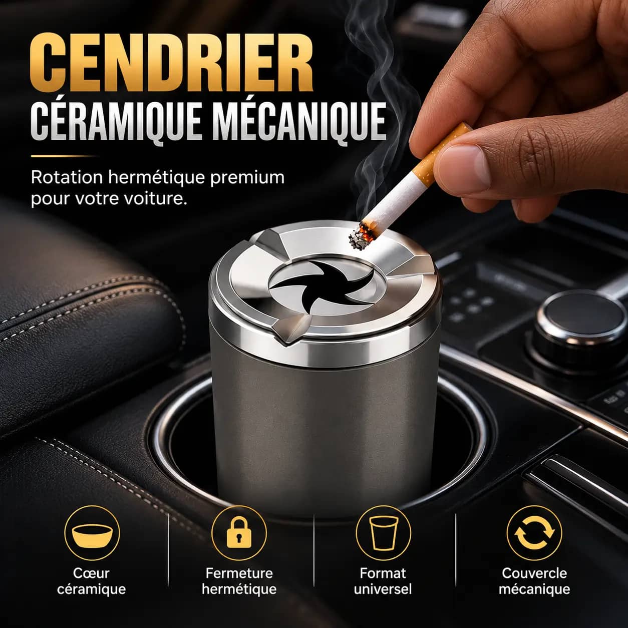 Cendrier rotatif pour voiture, revêtement céramique intérieur, étanche et anti‑odeur pour votre véhicule
