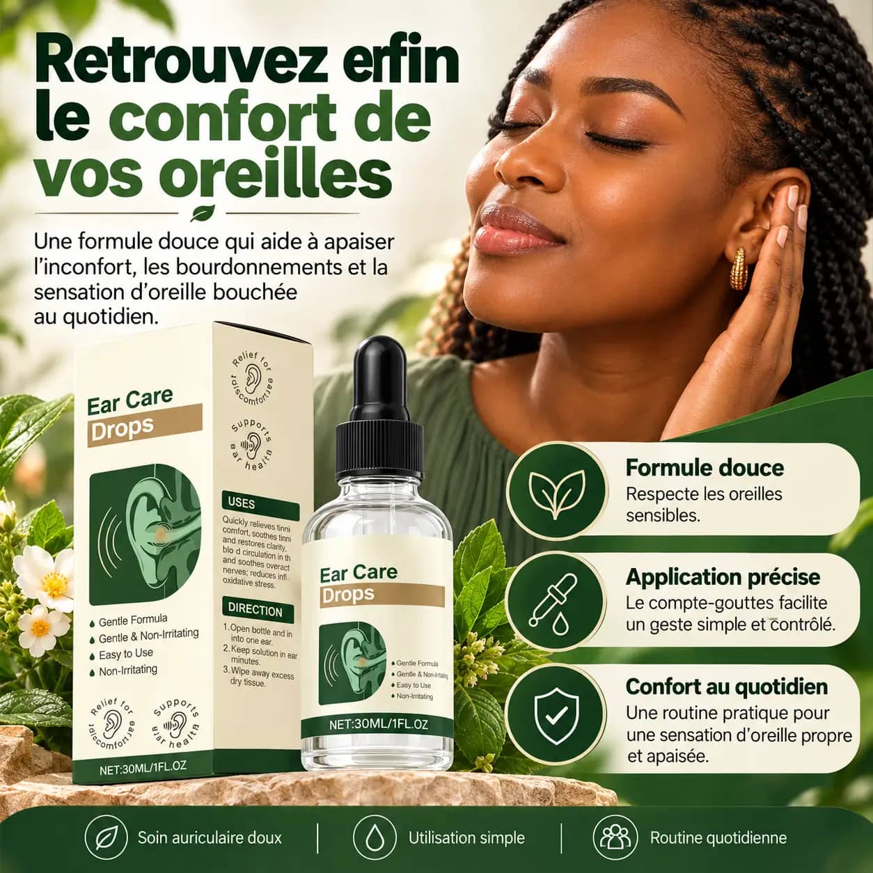 Gouttes auriculaires douces pour soulager les acouphènes